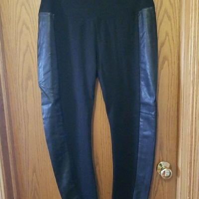 CARTISE WOMENS BLACK VEGAN LEATHER SIDE STRIPED HIGH WAIST LEGGINGS SZ 12